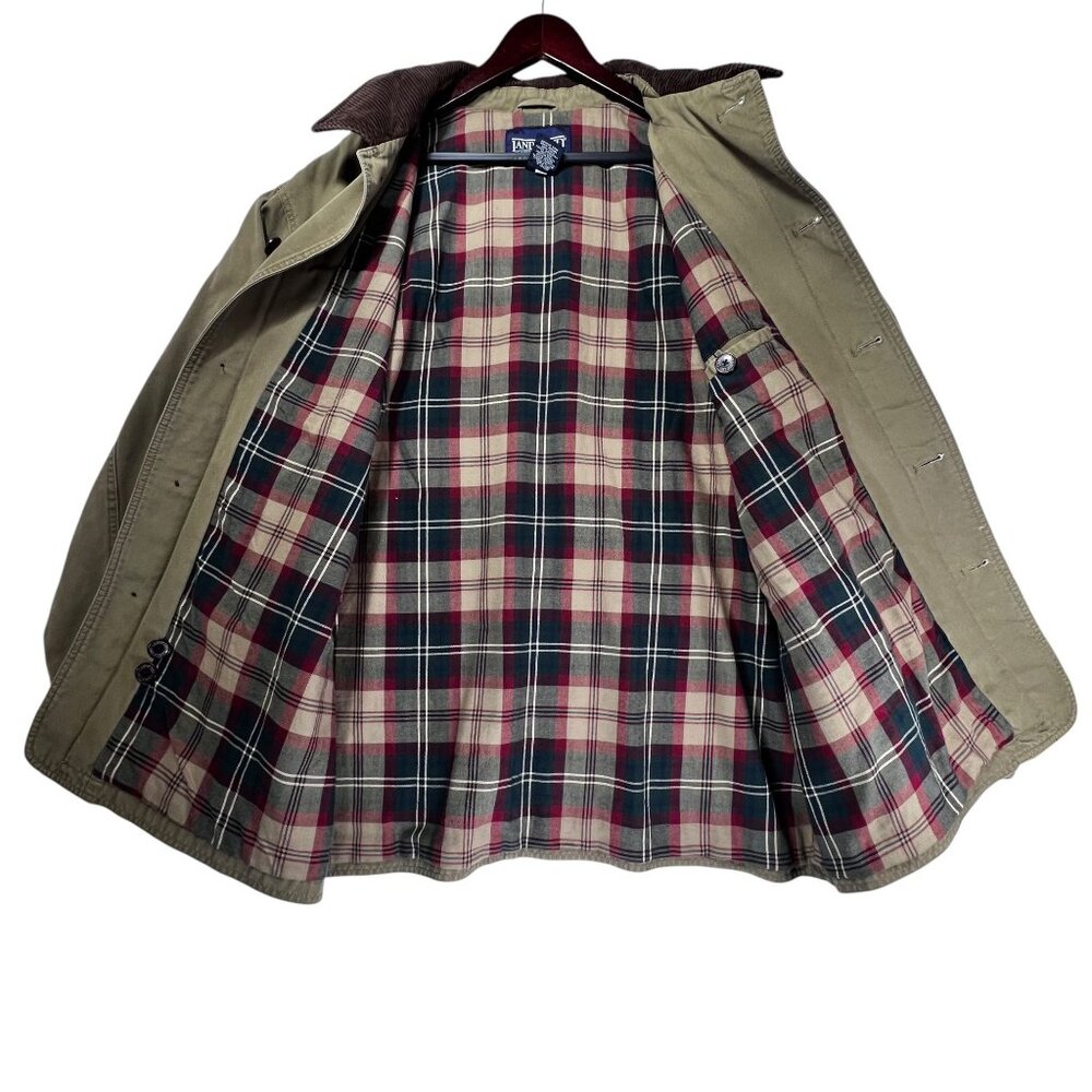 Lands End Mens Canvas XL Barn Coat Corduroy Collar Button Front Brown Tan Lined - Picture 8 of 16